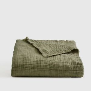 NWT! Quince 100% Organic Cotton Airy Gauze Olive Set Of 2 Throws! (123)